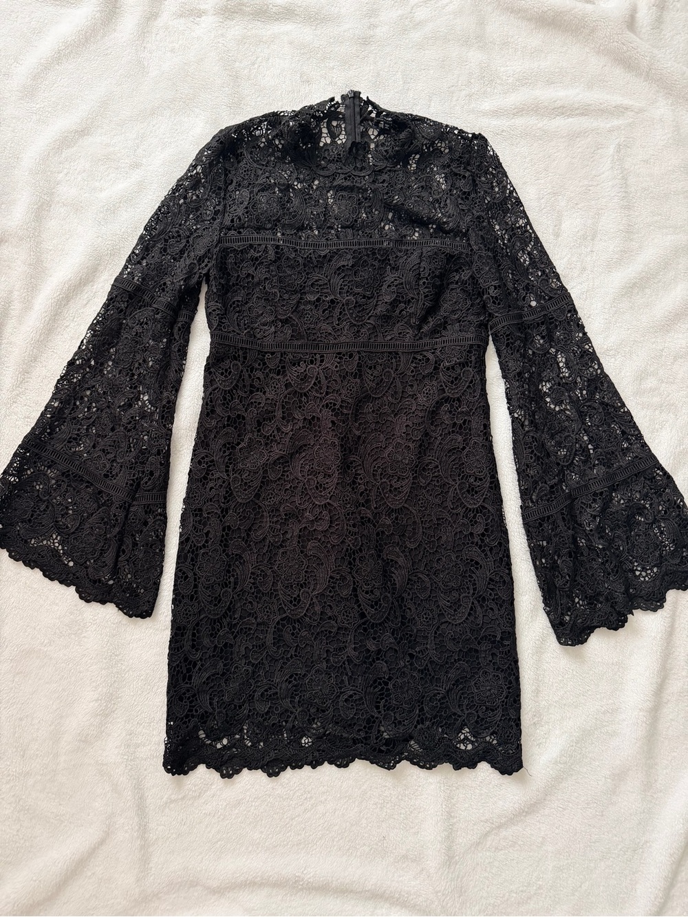Bardot Black Lace High-Neck Bell-Sleeve Dress